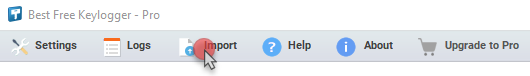 Best Free Keylogger toolbar showing the Import button