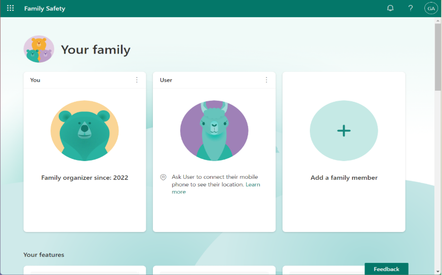 Microsoft Family Safety interface