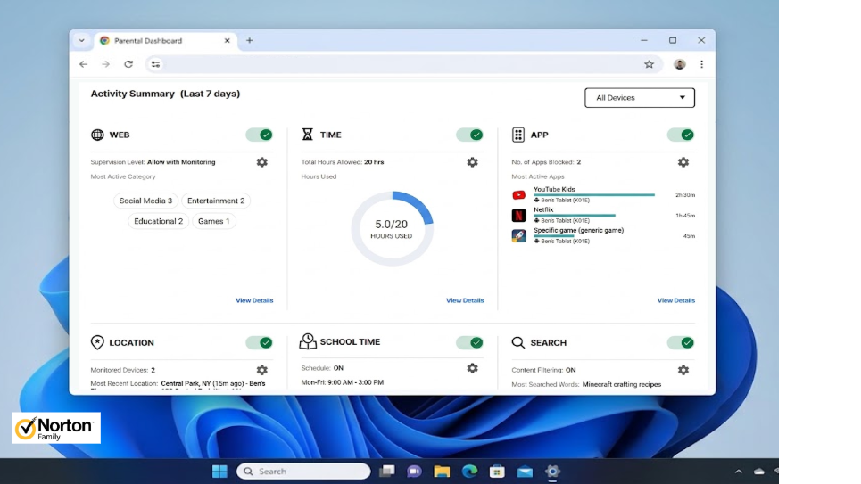 Norton Family interface