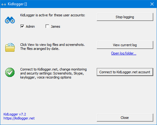 Kidlogger interface