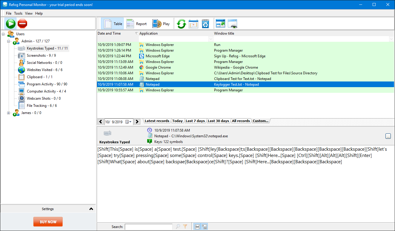 Refog Personal Monitor interface