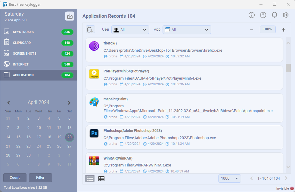 Best Free Keylogger Applications monitoring view