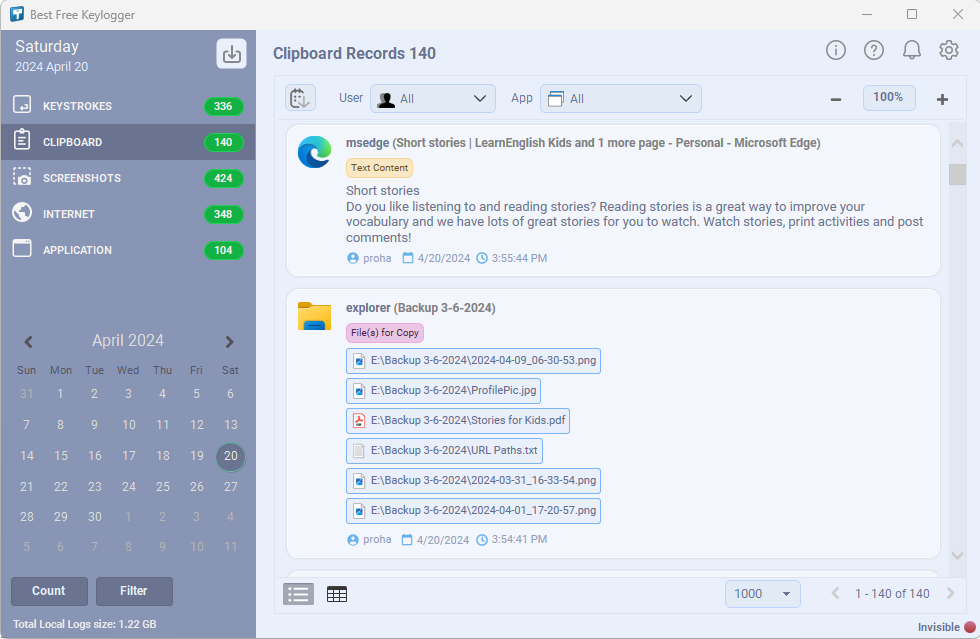 Best Free Keylogger Clipboard monitoring view