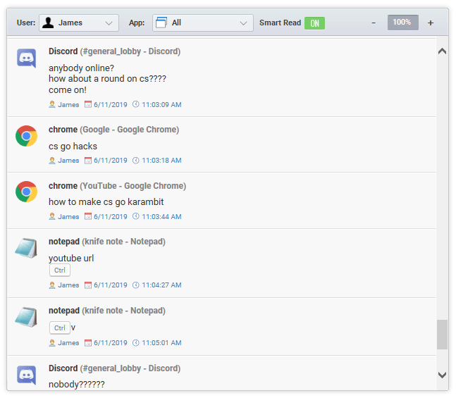 Keystroke Records dashboard