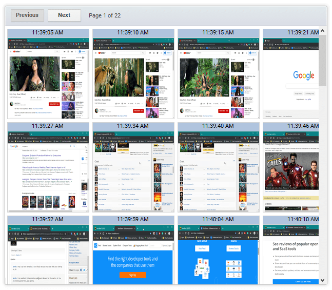 Screenshots dashboard